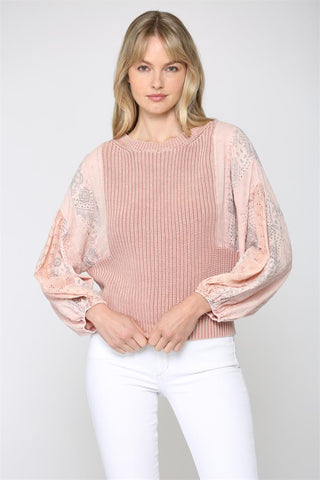 Dual Fabric Sleeve Mineral Washed Sweater