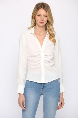 "New" Ruched Button Front Shirt