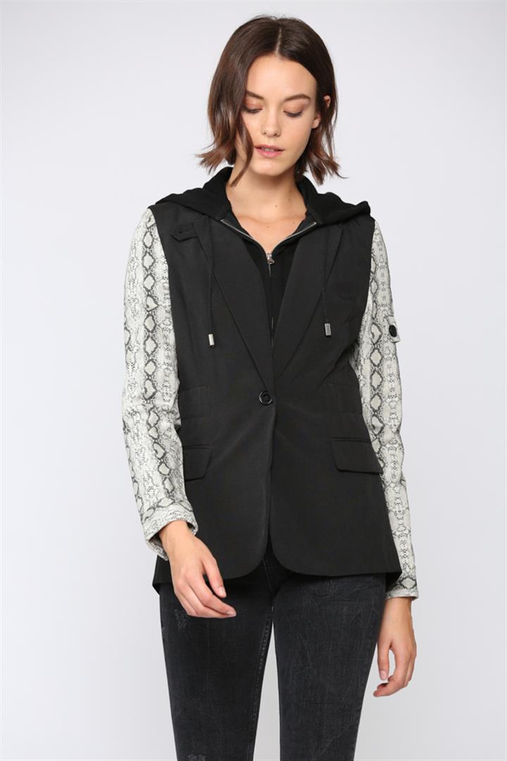 Hood Insert Shirt Jacket W/Snake Print Sleeves