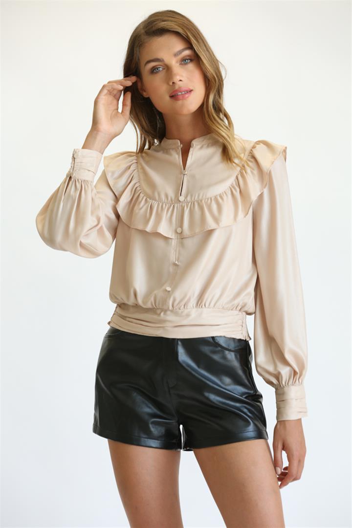 Shimmer Tie Neck Ruffle Crop Top