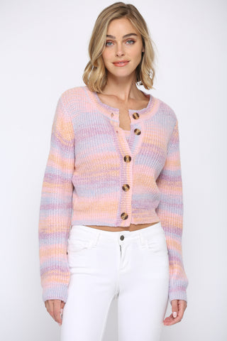 Multi Color Stripe Knitting Tank and Cardigan Set